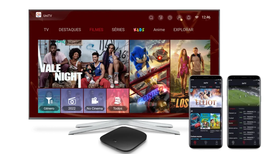 App UniTV Recargas - Interface do aplicativo de recarga UniTV para TV Box Android e celular Android